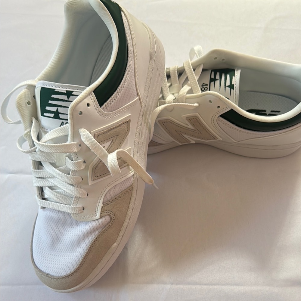 New Balance White and Green Sneakers
